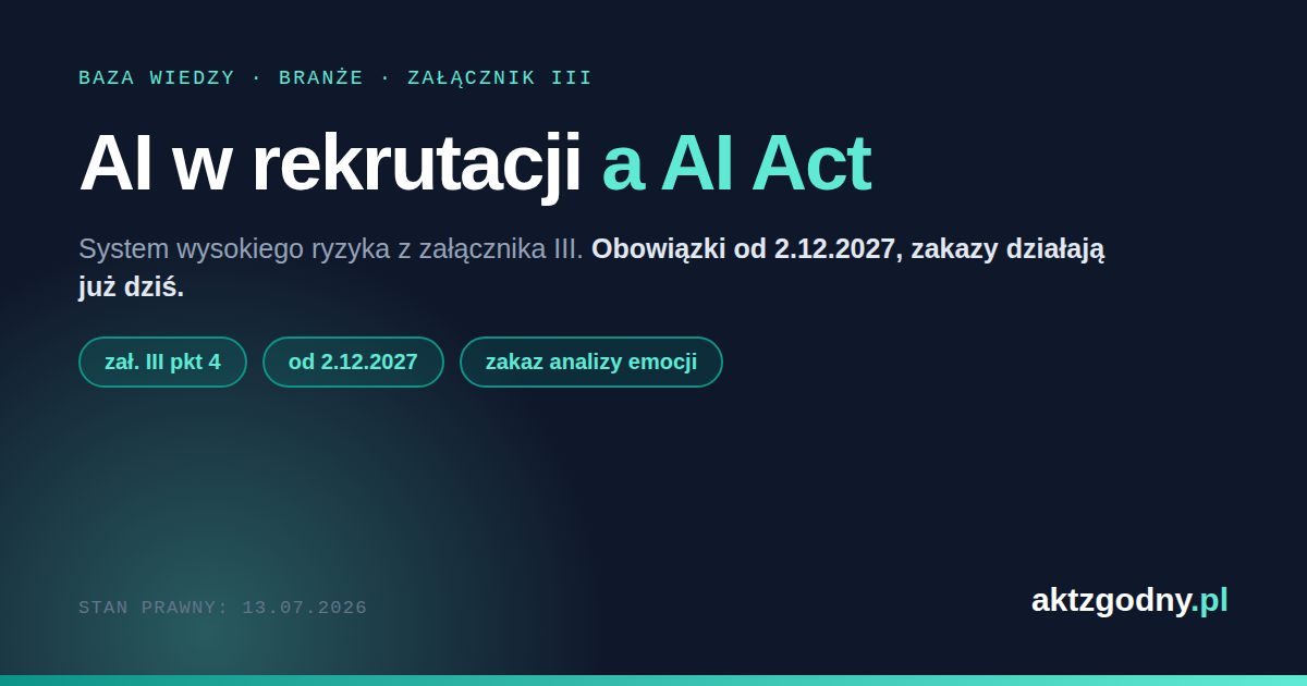 AI w rekrutacji a AI Act: system wysokiego ryzyka. Terminy i obowiązki